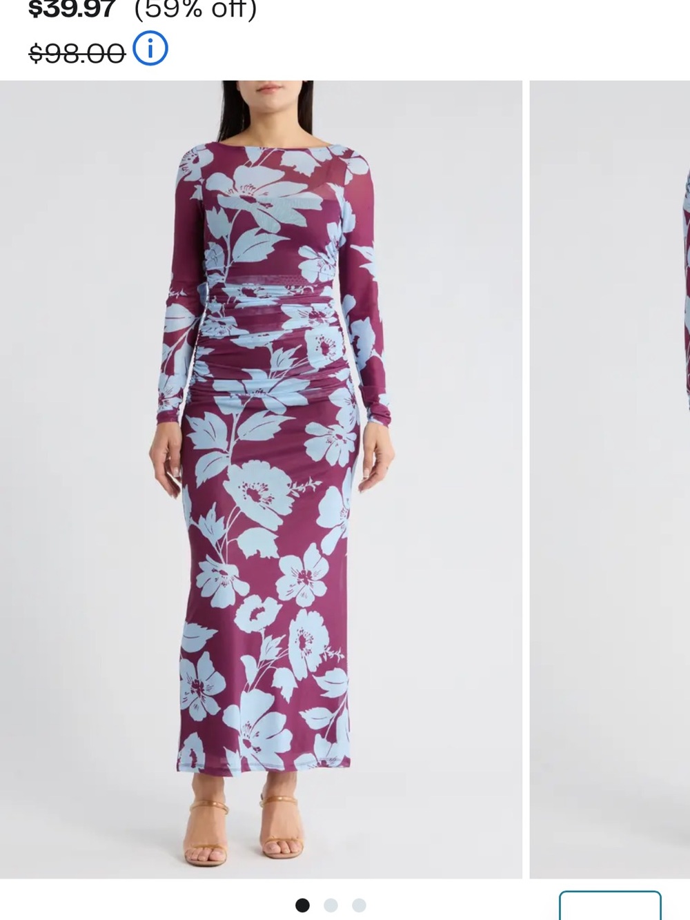 AFRM Long Sleeve Floral Maxi Dress in Plum and Light Blue
